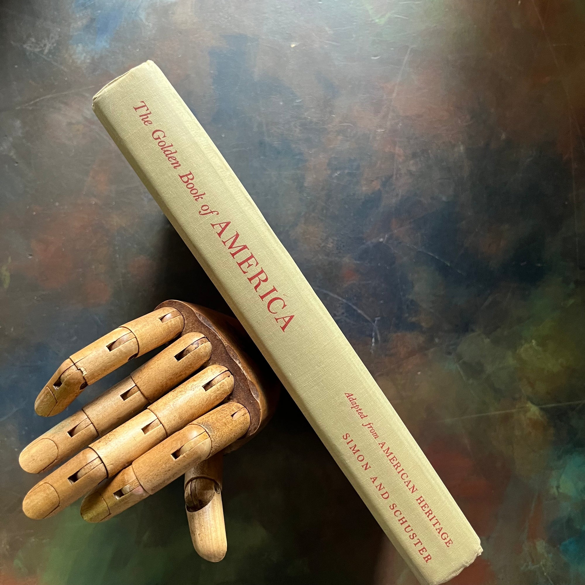 The Golden Book of America-Stories from our Country's Past-Heritage Magazine-US History for Children-America250-view of the spine with the title and publisher listed