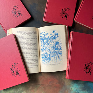 The Happy Hollisters Six Book Set-Jerry West-America's Favorite Classic Mystery Series for Young Readers-Helen Hamilton-vintage children's chapter books-view of the full-page illustrations in blue