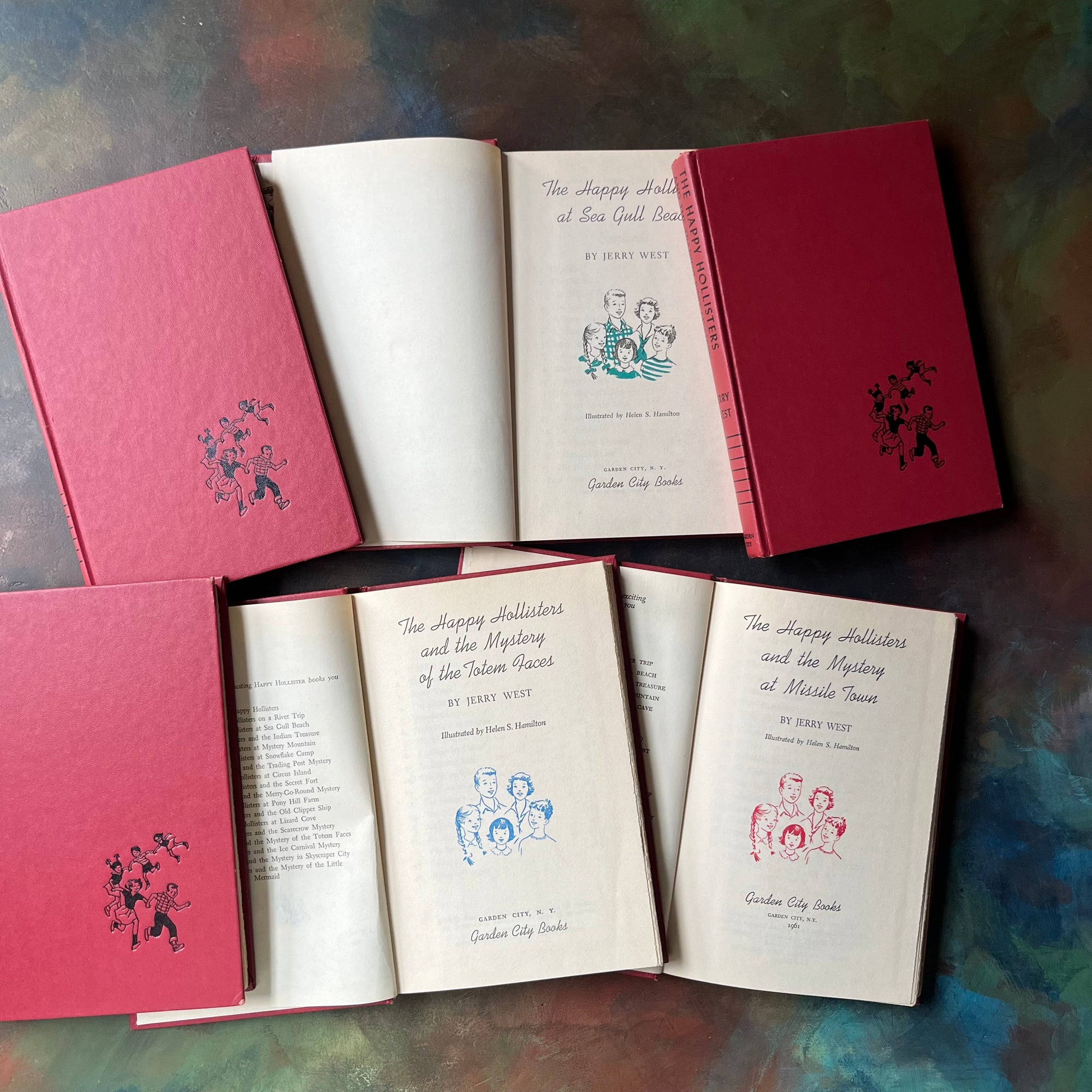 The Happy Hollisters Six Book Set-Jerry West-America's Favorite Classic Mystery Series for Young Readers-Helen Hamilton-vintage children's chapter books-view of the title pages