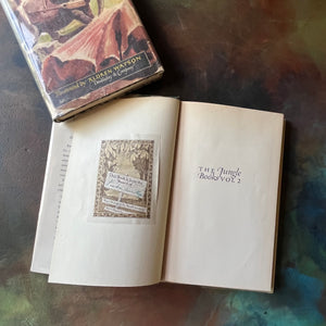 The Jungle Books by Rudyard Kipling Volumes I & II - Junior Illustrated Library Editions-vintage children's classics-view of the half title page showing a bookplate on the page opposite