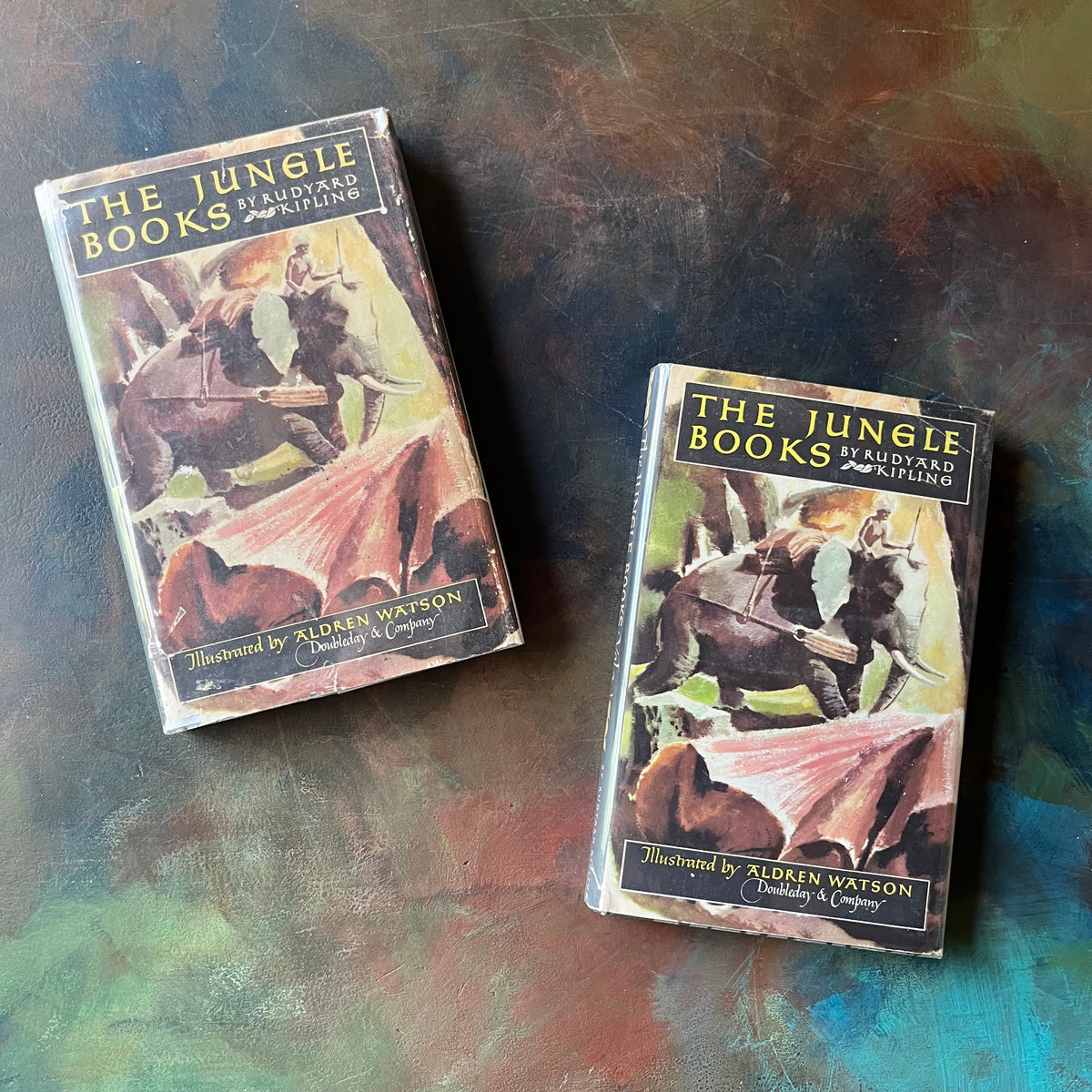 The Jungle Books by Rudyard Kipling Volumes I & II - Junior Illustrated Library Editions-vintage children's classics-view of the dust jacket's front covers