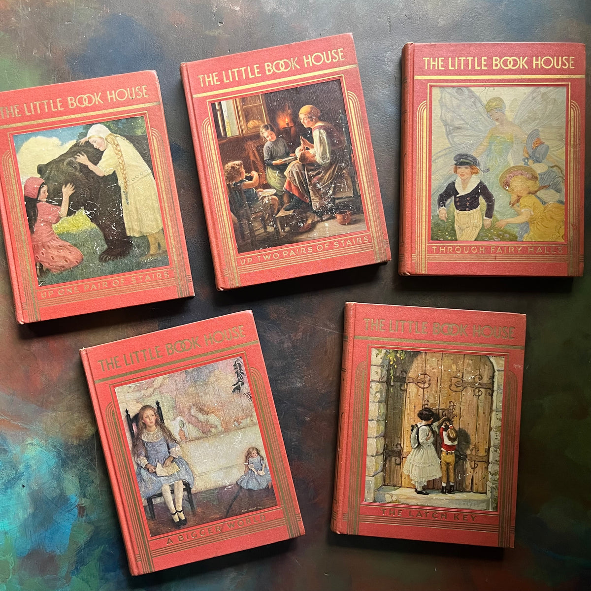 The Little Book House-My Book House Book Set Volumes 3 through 7- edited by Olive Beaupre Miller-1925 Editions-antique children's anthology-view of the front covers