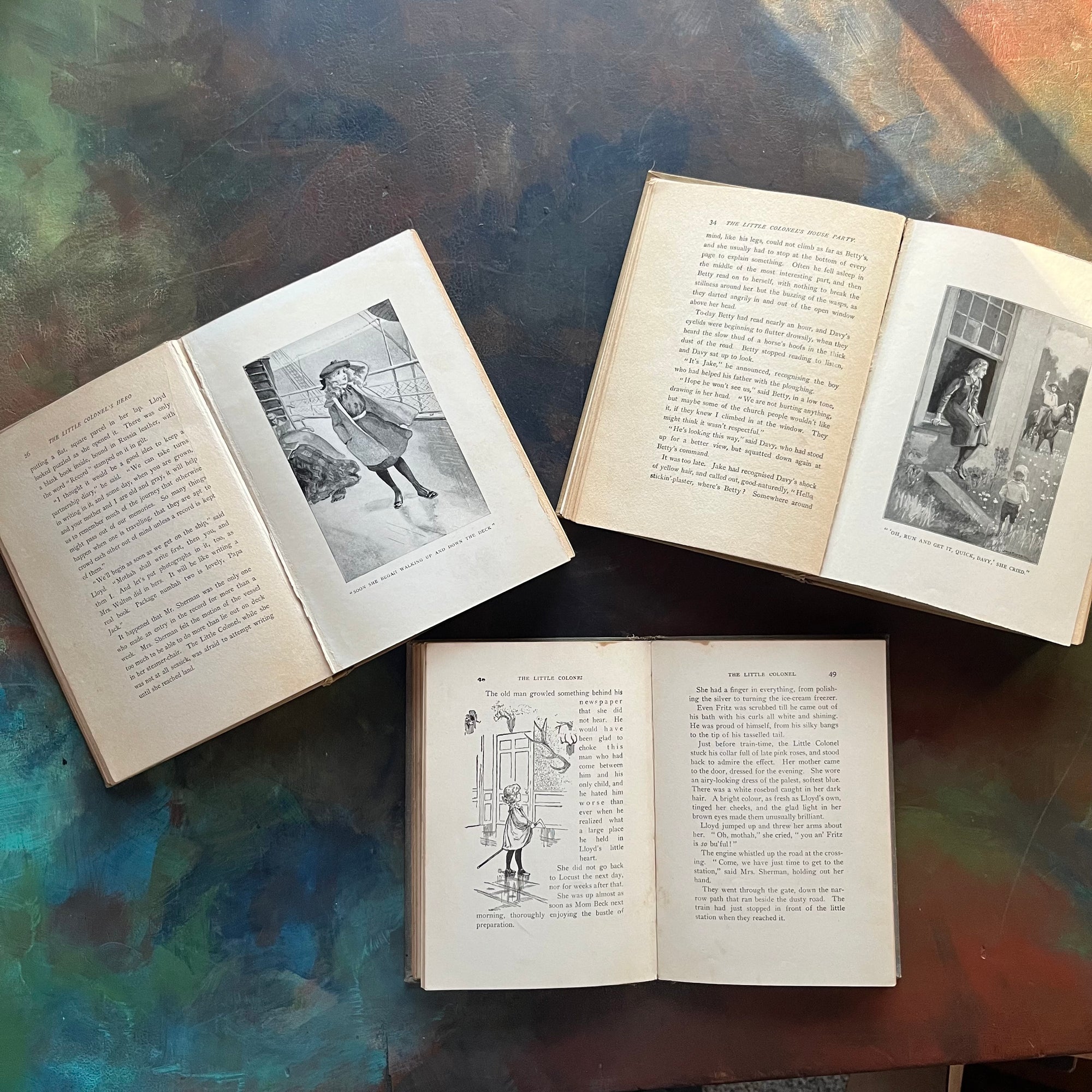 The Little Colonel's Hero, The Little Colonel's House Party, and The Little Colonel-The Cosy Corner Series-Annie Fellows Johnson-vintage children's books-view of the illustrations