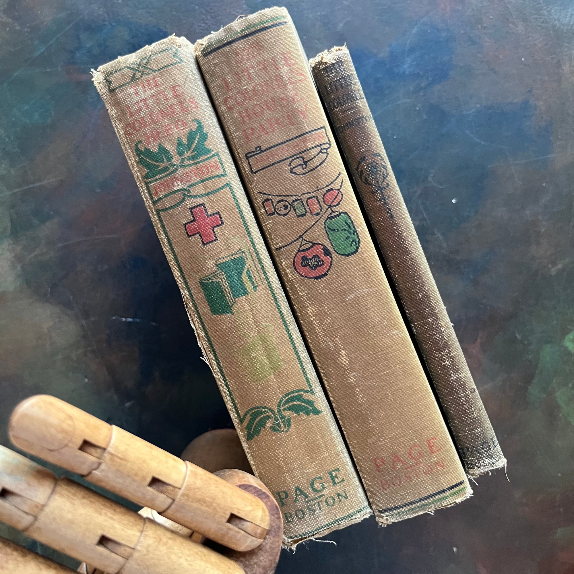 The Little Colonel's Hero, The Little Colonel's House Party, and The Little Colonel-The Cosy Corner Series-Annie Fellows Johnson-vintage children's books-view of the spines