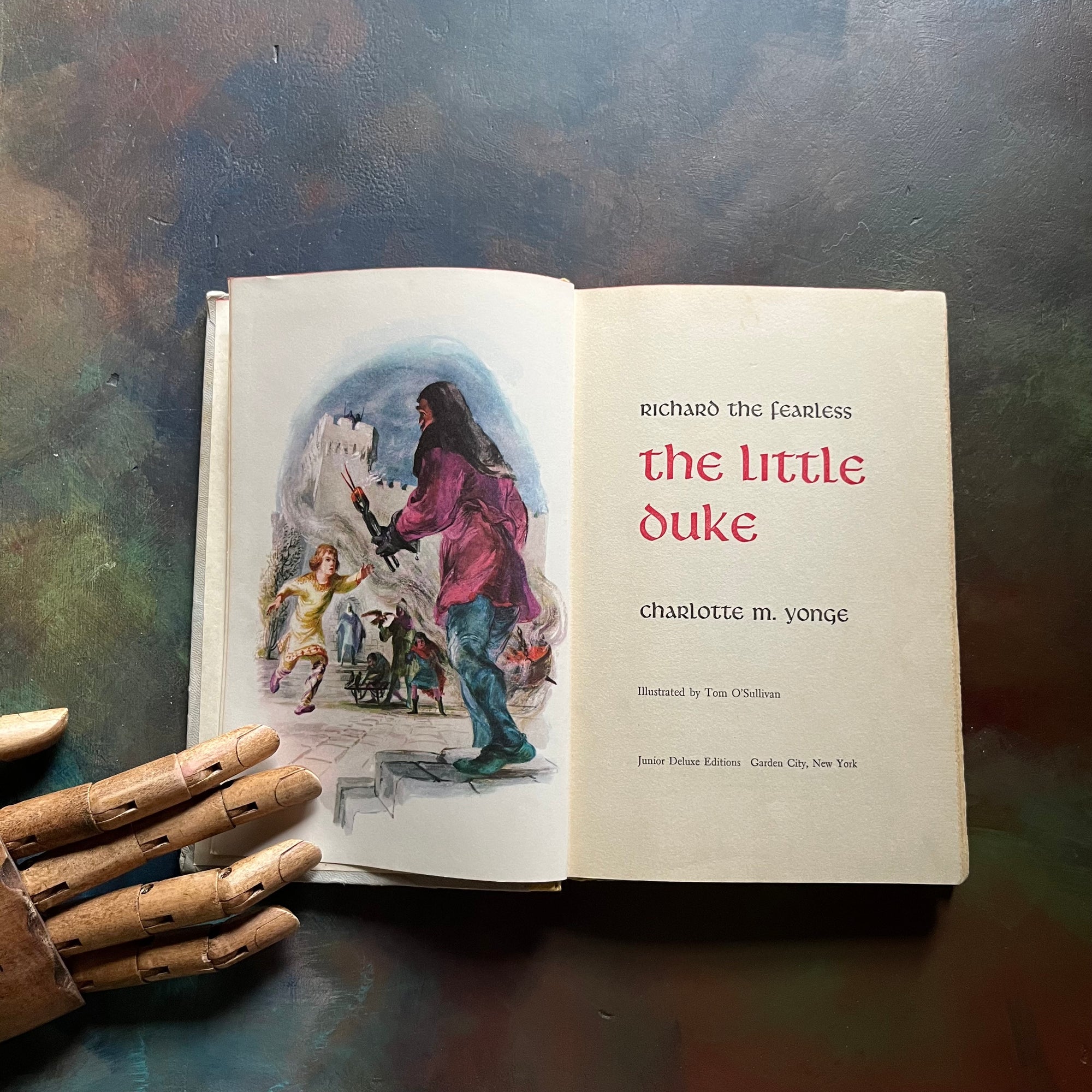 The Little Duke written by Charlotte M. Yonge with illustrations by Tom O'Sullivan-junior deluxe editions book club book-vintage children's chapter book-view of the title page & frontispiece