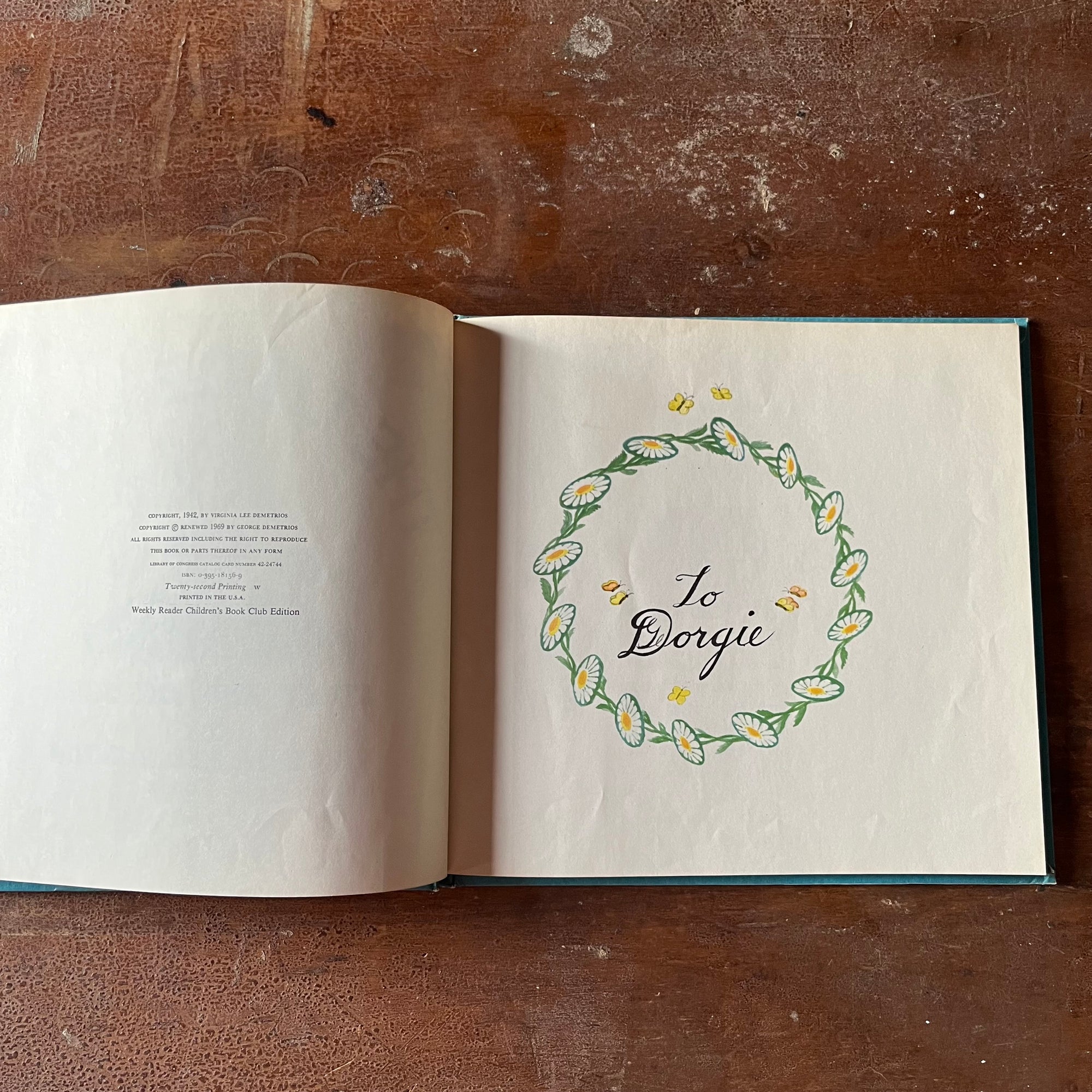 vintage children's picture book, Caldecott Award Winning Book - The Little House Written & Illustrated by Virginia Lee Burton - view of the dedication page