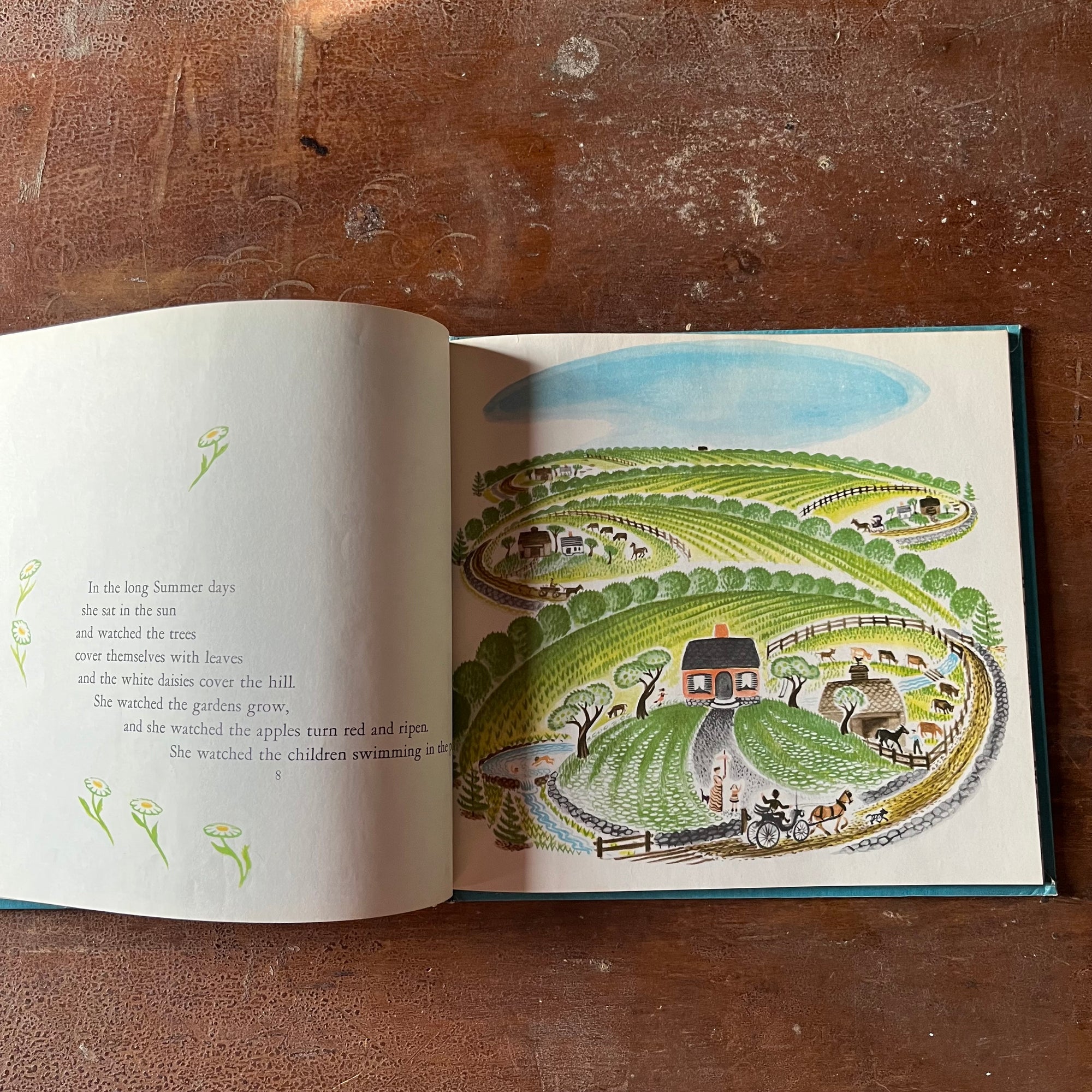 vintage children's picture book, Caldecott Award Winning Book - The Little House Written & Illustrated by Virginia Lee Burton - view of a sample of the illustrations in color