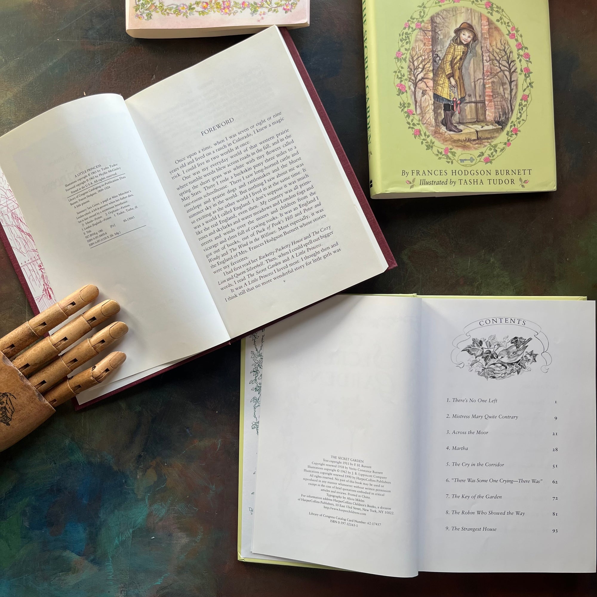 The Little Princess and The Secret Garden written by Frances Hodgson Burnett with Illustrations by Tasha Tudor-vintage children's living chapter books-view of the copyright pages