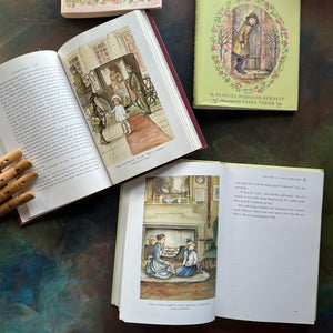 The Little Princess and The Secret Garden written by Frances Hodgson Burnett with Illustrations by Tasha Tudor-vintage children's living chapter books-view of the full-color, full-page illustrations by Tasha Tudor