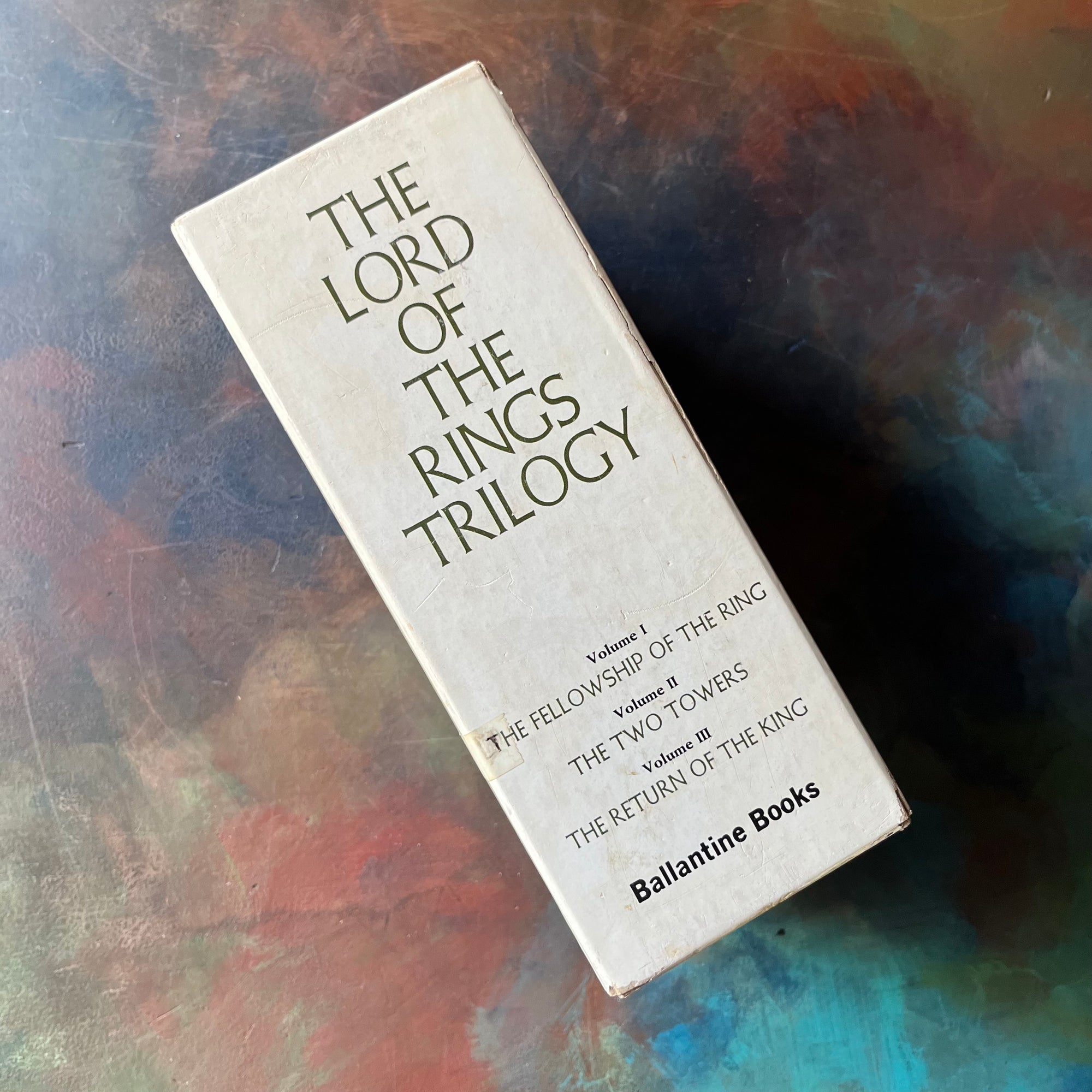 The Lord of the Rings Trilogy Box Set by J. R. R. Tolkien-The Fellowship of the Ring, The Two Towers, and The Return of the King-classic literature everyone should read-view of the back of the box sleeve