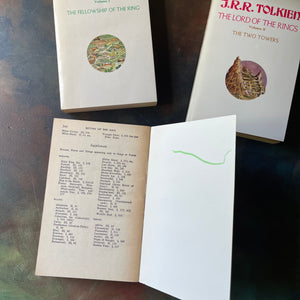 The Lord of the Rings Trilogy Box Set by J. R. R. Tolkien-The Fellowship of the Ring, The Two Towers, and The Return of the King-classic literature everyone should read-view of the marker on the back, inside cover of The Return of the King.