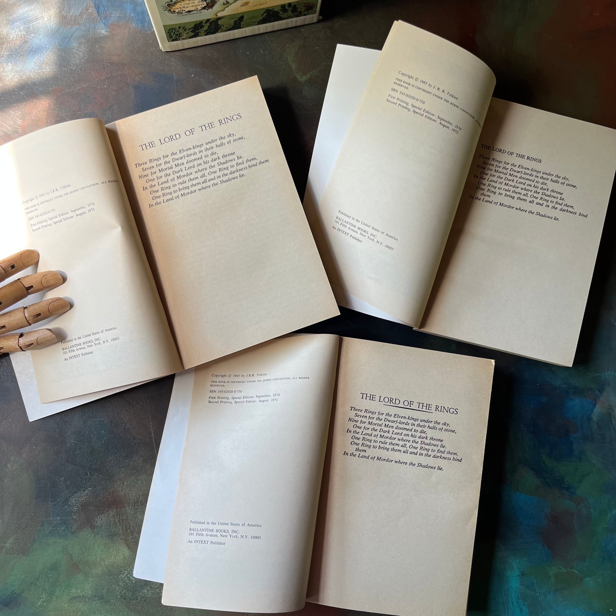 The Lord of the Rings Trilogy Box Set by J. R. R. Tolkien-The Fellowship of the Ring, The Two Towers, and The Return of the King-classic literature everyone should read-view of the copyright pages