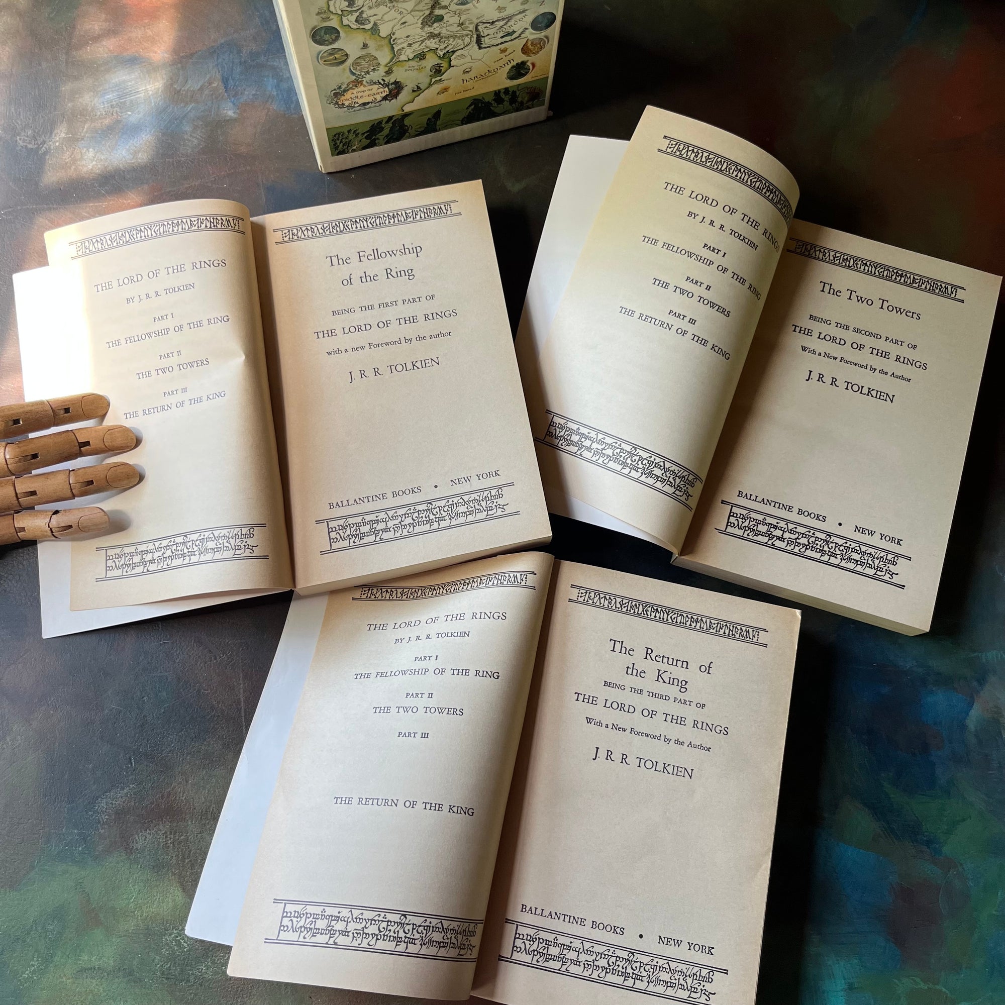 The Lord of the Rings Trilogy Box Set by J. R. R. Tolkien-The Fellowship of the Ring, The Two Towers, and The Return of the King-classic literature everyone should read-view of the title pages