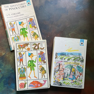 The Macmillan Classics-Pinocchio-Alice's Adventures in Wonderland-Through the Looking Glass-vintage children's classics-classic literature-view of the back covers