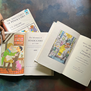 The Macmillan Classics-Pinocchio-Alice's Adventures in Wonderland-Through the Looking Glass-vintage children's classics-classic literature-view of the title pages