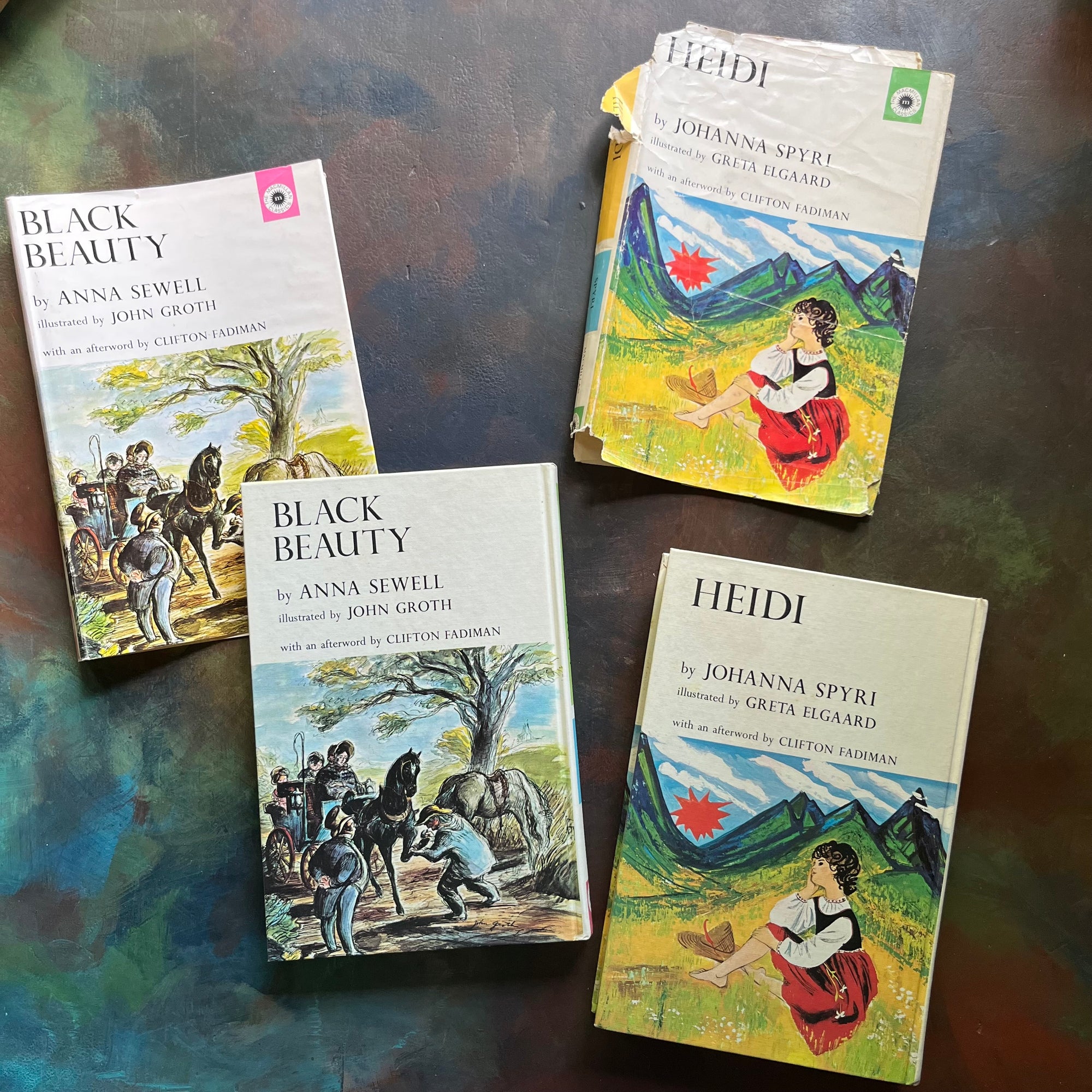 The Macmillan Classics Series-Black Beauty by Anna Sewell-Heidi by Johanna Spyri-children's classic literature-vintage children's books-view of the front covers