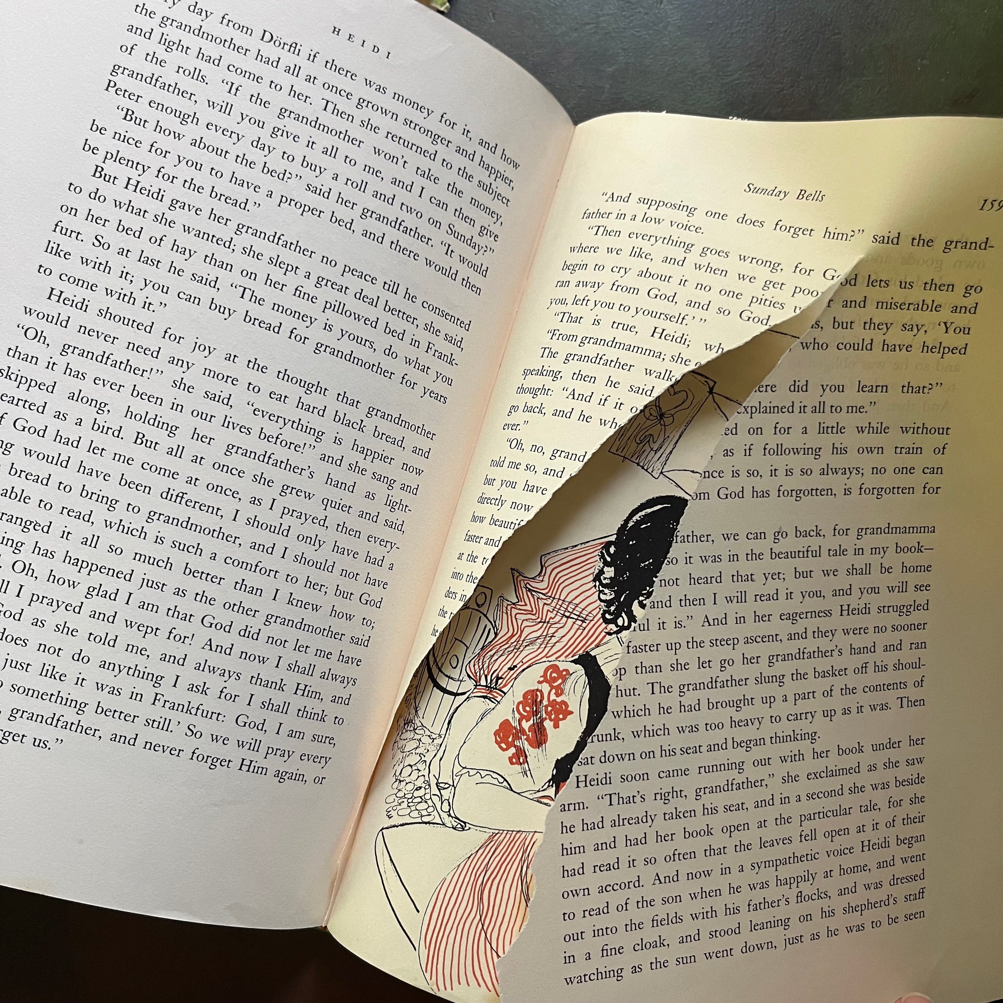 The Macmillan Classics Series-Black Beauty by Anna Sewell-Heidi by Johanna Spyri-children's classic literature-vintage children's books-view of a page tear in Heidi
