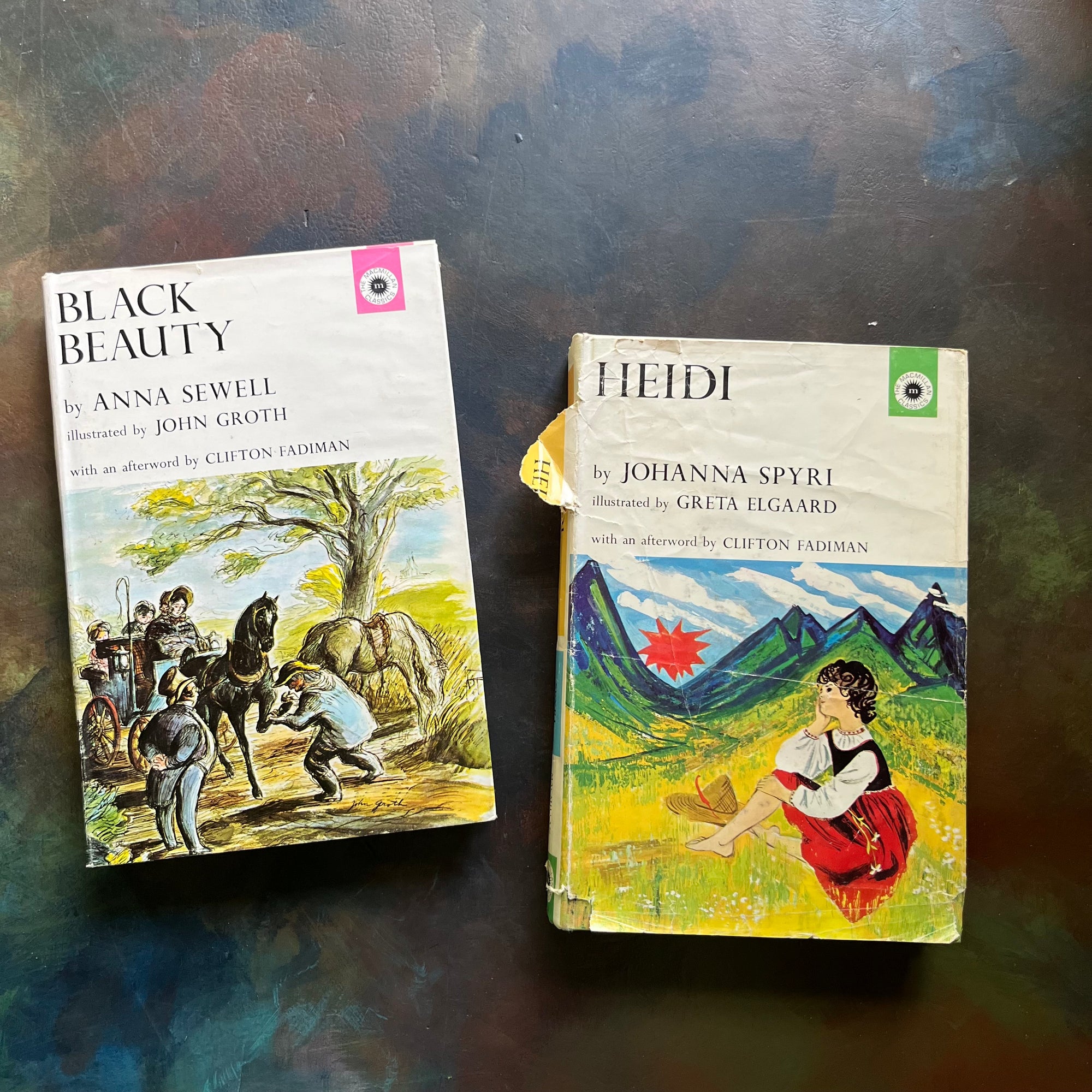 The Macmillan Classics Series-Black Beauty by Anna Sewell-Heidi by Johanna Spyri-children's classic literature-vintage children's books-view of the dust jacket covers