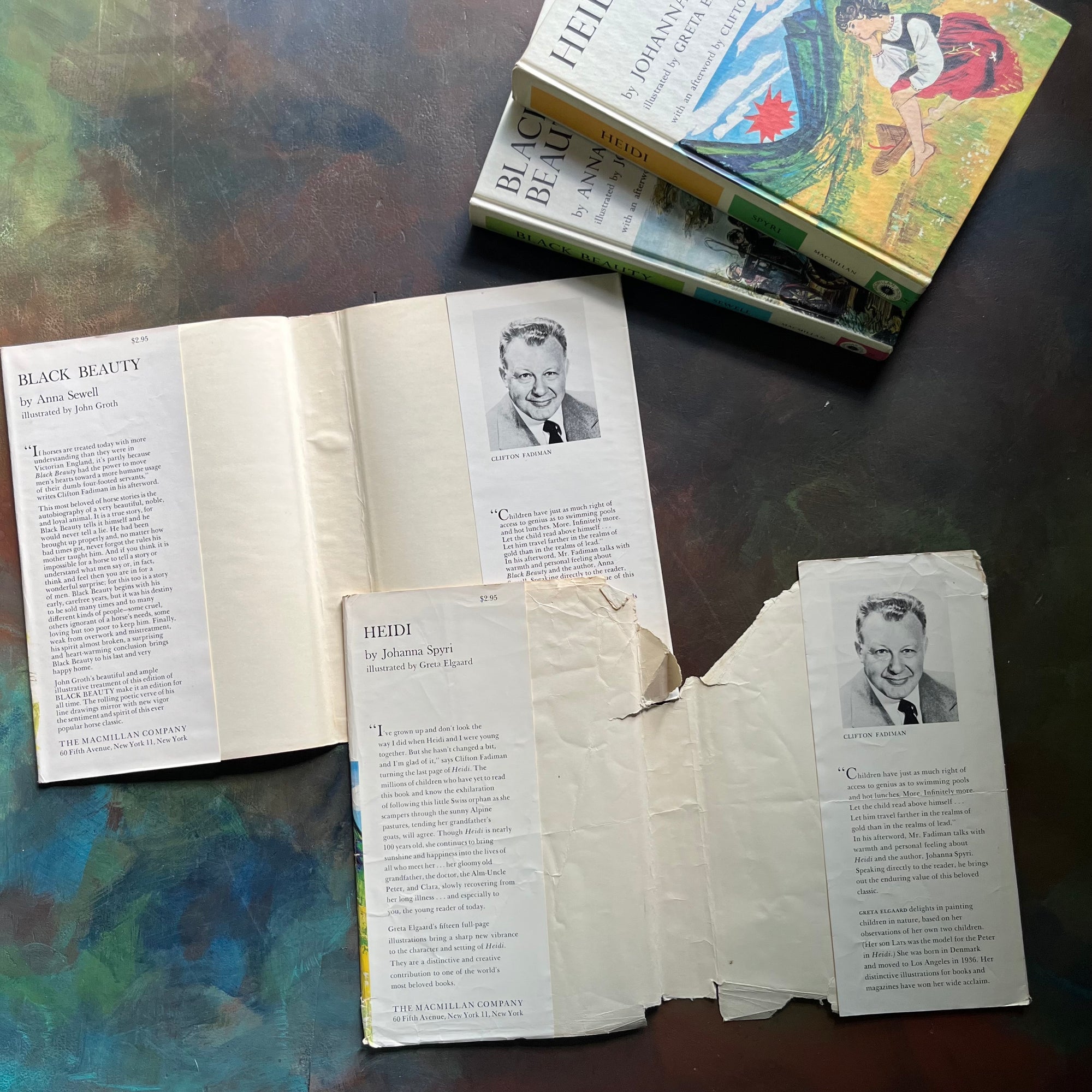 The Macmillan Classics Series-Black Beauty by Anna Sewell-Heidi by Johanna Spyri-children's classic literature-vintage children's books-view of the dust jacket's inside flaps