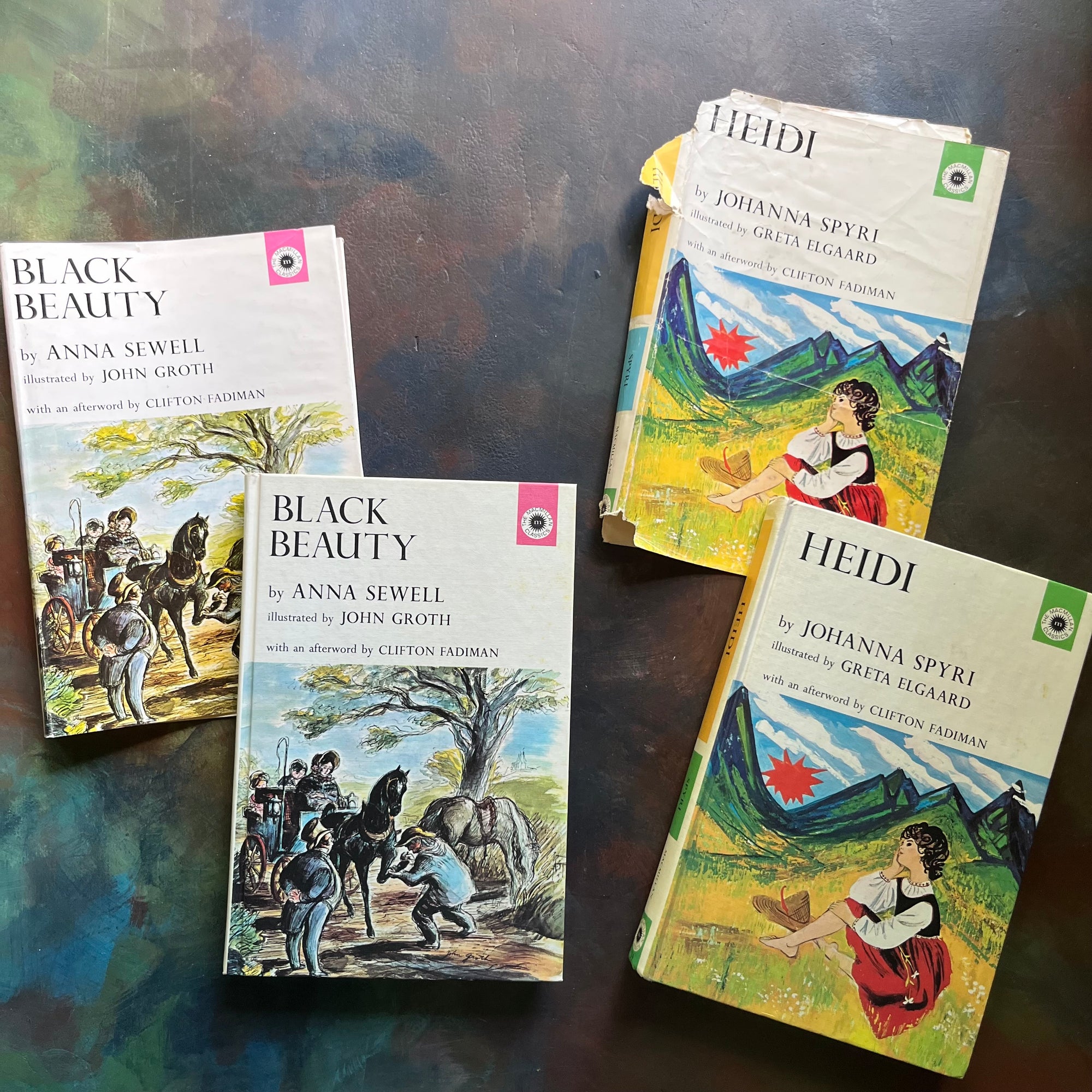 The Macmillan Classics Series-Black Beauty by Anna Sewell-Heidi by Johanna Spyri-children's classic literature-vintage children's books-view of the front covers