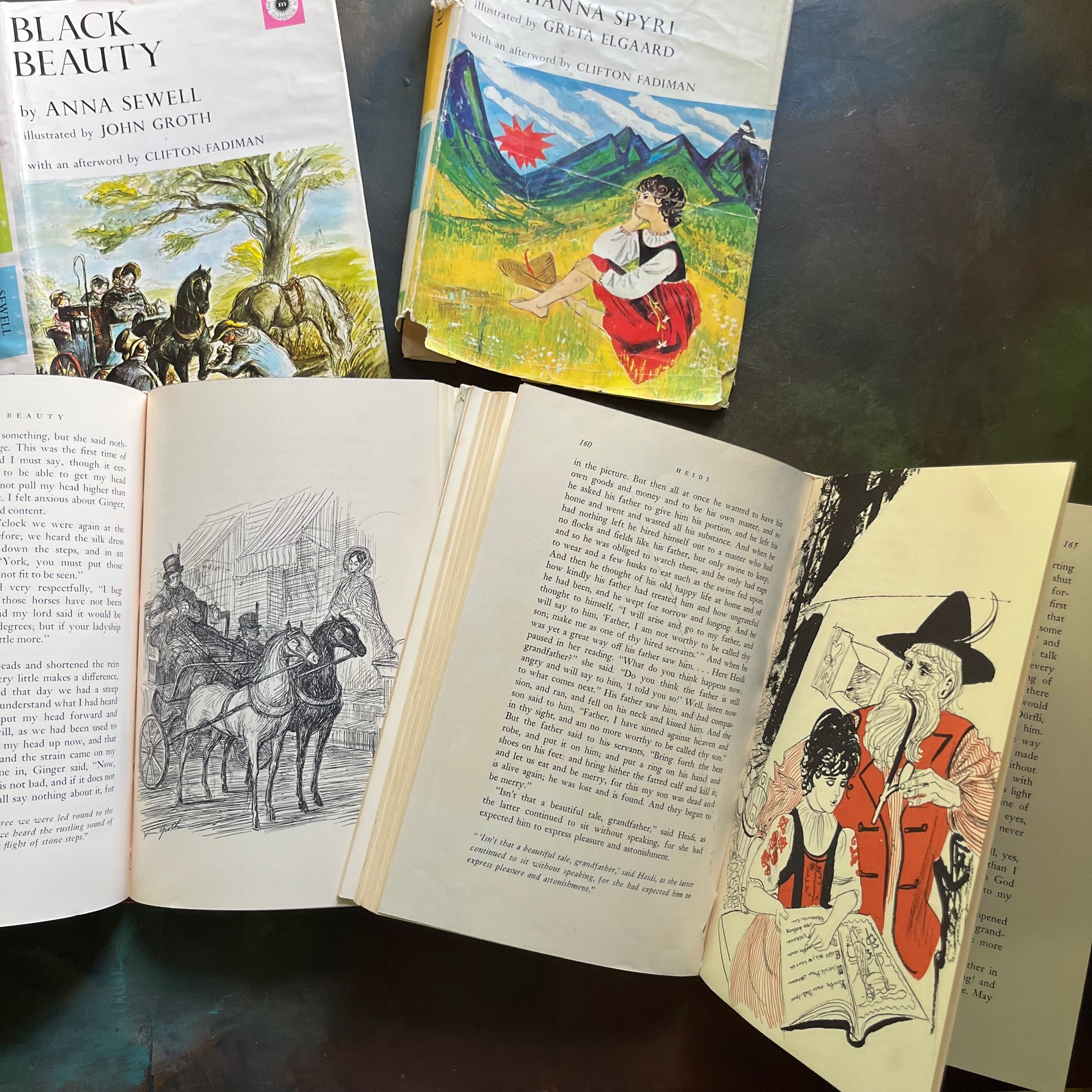 The Macmillan Classics Series-Black Beauty by Anna Sewell-Heidi by Johanna Spyri-children's classic literature-vintage children's books-view of the illustrations