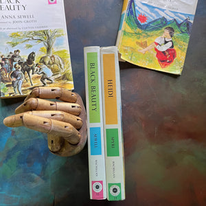 The Macmillan Classics Series-Black Beauty by Anna Sewell-Heidi by Johanna Spyri-children's classic literature-vintage children's books-view of the colorful spines - this set makes a wonderful rainbow set for your bookshelf!