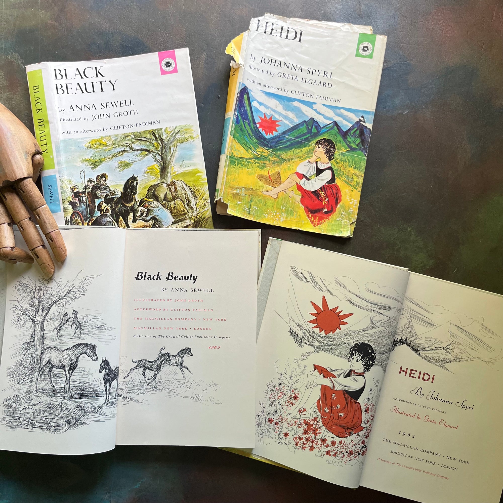 The Macmillan Classics Series-Black Beauty by Anna Sewell-Heidi by Johanna Spyri-children's classic literature-vintage children's books-view of the title pages