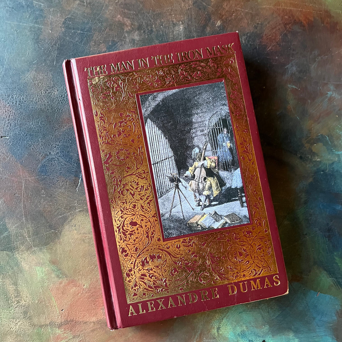 The Man in the Iron Mask by Alexandre Dumas-Trident Press International Leatherbound Collectible Edition-classic literature-gift book-view of the embossed front cover