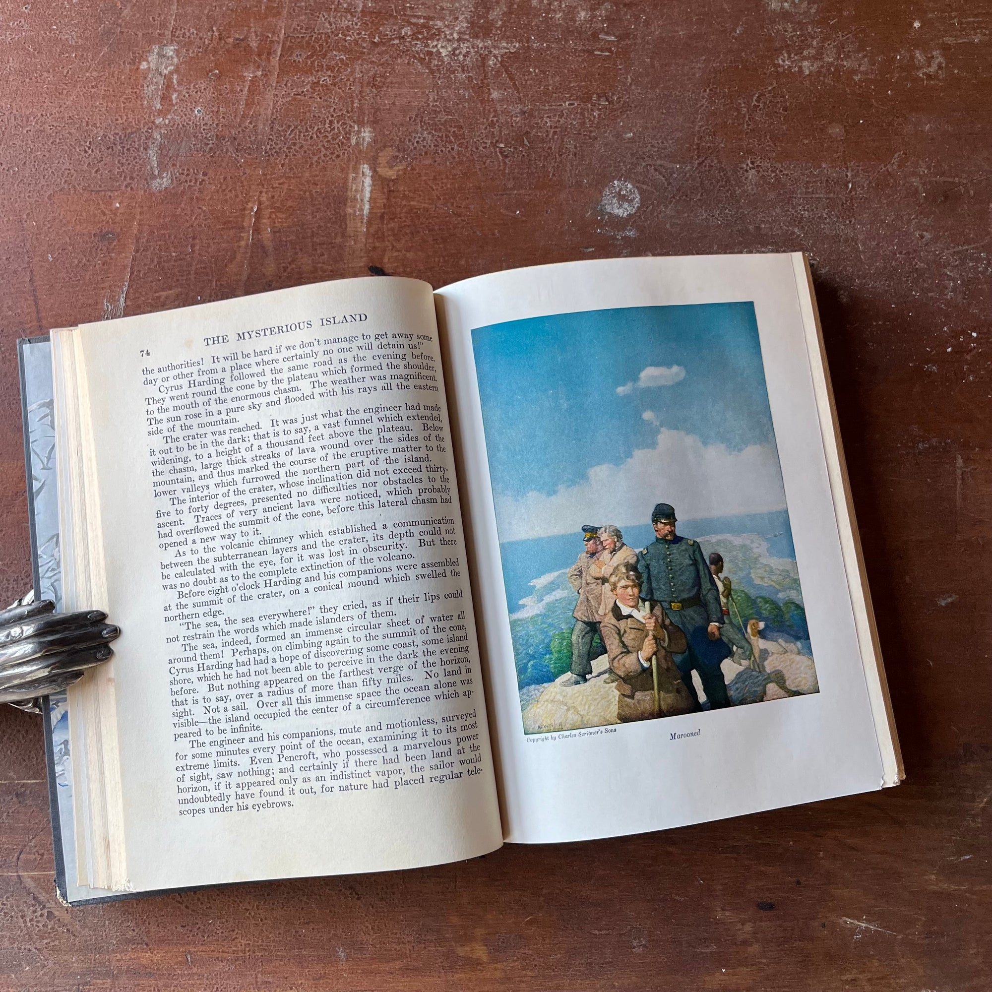 The Mysterious Island by Jules Verne with Illustrations by N. C. Wyeth-1951 Charles Scribner's Sons Edition-vintage classic children's literature-view of the full-page, full-color illustrations