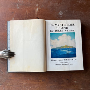 The Mysterious Island by Jules Verne with Illustrations by N. C. Wyeth-1951 Charles Scribner's Sons Edition-vintage classic children's literature-view of the title page