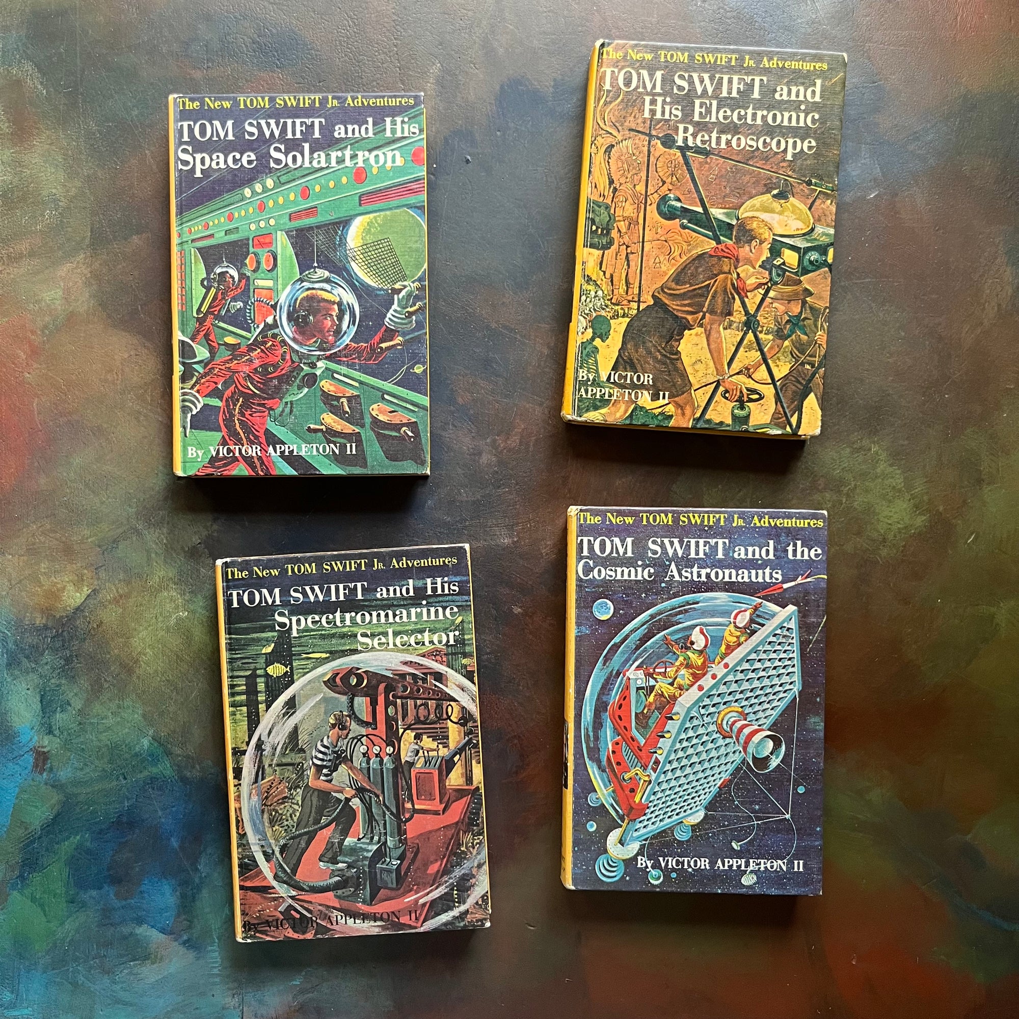 The New Tom Swift Jr. Adventures Book Set by Victor Appleton II-Volumes 13-16-vintage children's sci fi books-view of the front covers