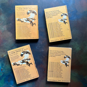 The New Tom Swift Jr. Adventures Book Set by Victor Appleton II-Volumes 5, 10, 19 & 21-vintage children's sci fi books-view of the back covers