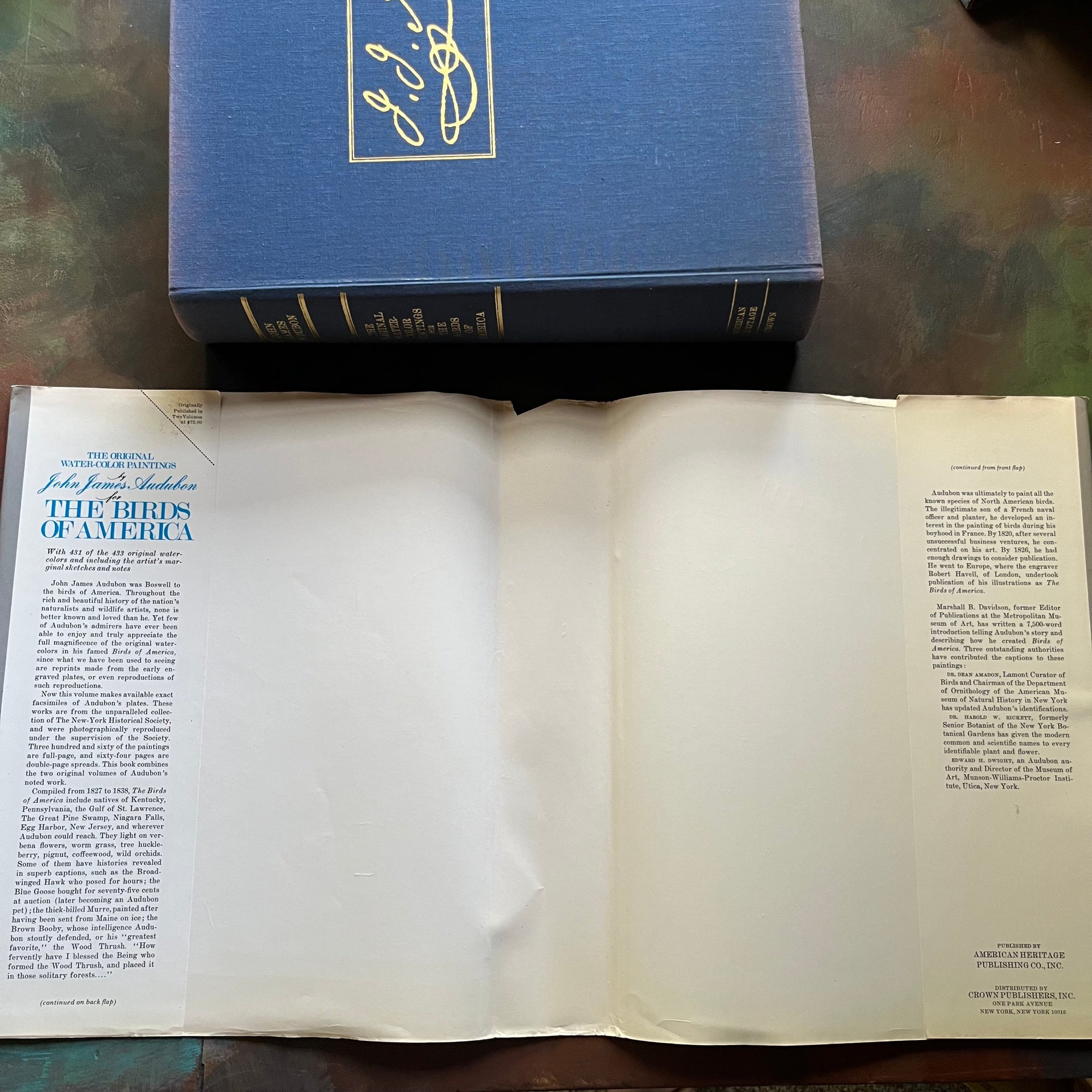The Original Water-Color Paintings of John James Audubon for The Birds of America-vintage John J. Audubon bird prints-view of the dust jacket's inside flaps
