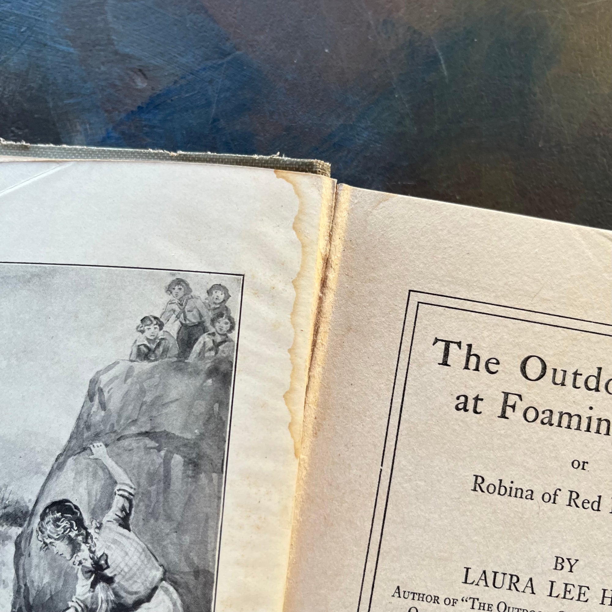 The Outdoor Girls on Cape Cod-The Outdoor Girls at Foaming Falls-The Outdoor Girls in the Saddle-Laura Lee Hope-vintage adventure books for girls-a tiny spot of water damage on the title page of The Outdoor Girls at Foaming Falls