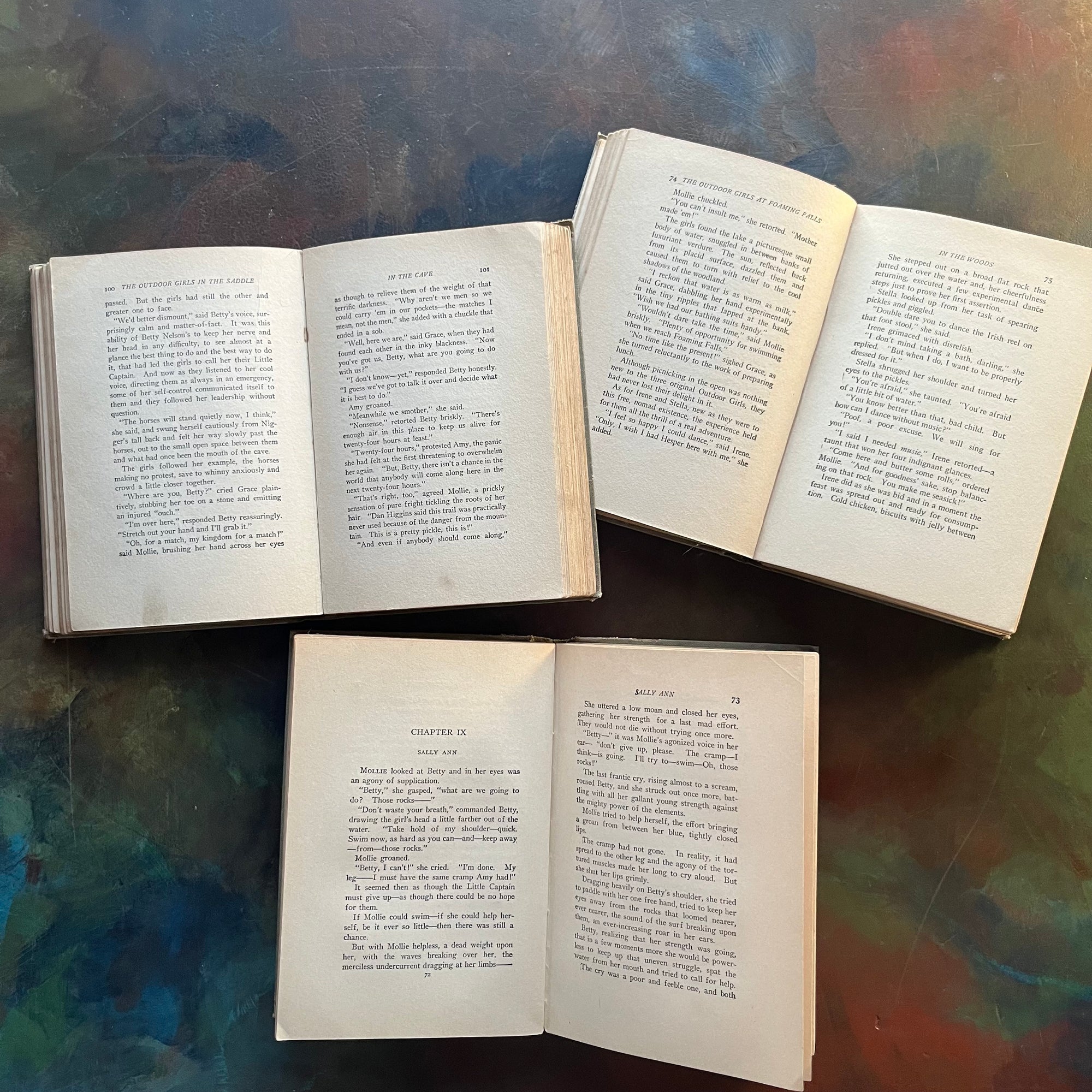 The Outdoor Girls on Cape Cod-The Outdoor Girls at Foaming Falls-The Outdoor Girls in the Saddle-Laura Lee Hope-vintage adventure books for girls-view of the inside content