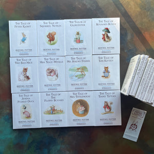  The Peter Rabbit Library Complete 23 Volume Set Written & Illustrated by Beatrix Potter-classic children's stories-children's bookshelf must have-view of the front covers of the first 12 volumes