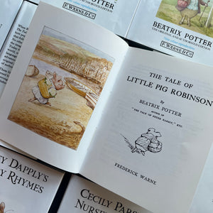  The Peter Rabbit Library Complete 23 Volume Set Written & Illustrated by Beatrix Potter-classic children's stories-children's bookshelf must have-view of the title page & frontispiece illustrated by Potter featuring Little Pig Robinson
