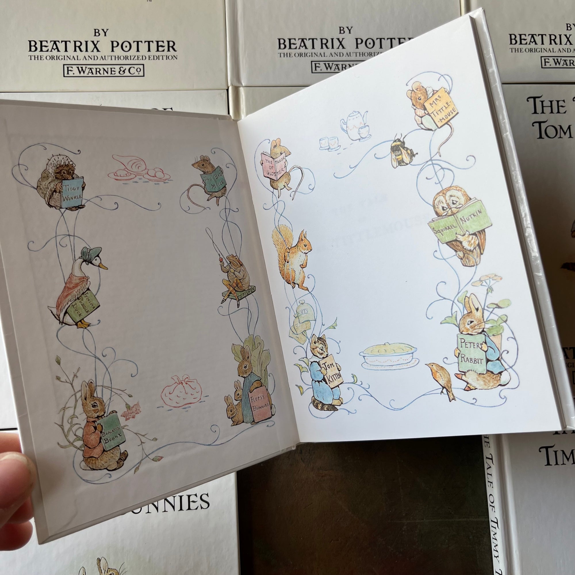 The Peter Rabbit Library by Beatrix Potter-Books 1 through 12-vintage children's storybooks-children's animal stories-view of the inside covers