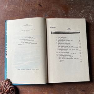 vintage children's history book, vintage chapter book, The Real Book About Series - The Real Book About Submarines by Samuel Epstein & Beryl Williams with illustrations by Manning deV. Lee - view of the copyright & contents pages