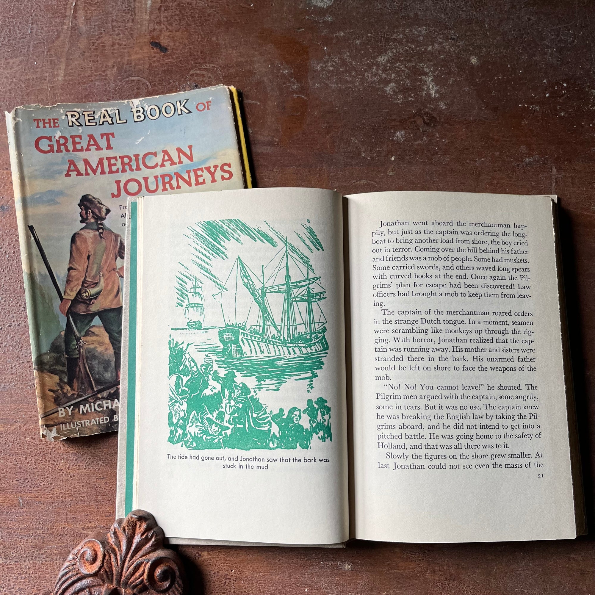 vintage children's book, vintage children's history book, vintage chapter book , The Real Book Series - The Real Book of Great American Journeys written by Michael Gorham & illustrated by Deane Cate - view of the full page illustrations