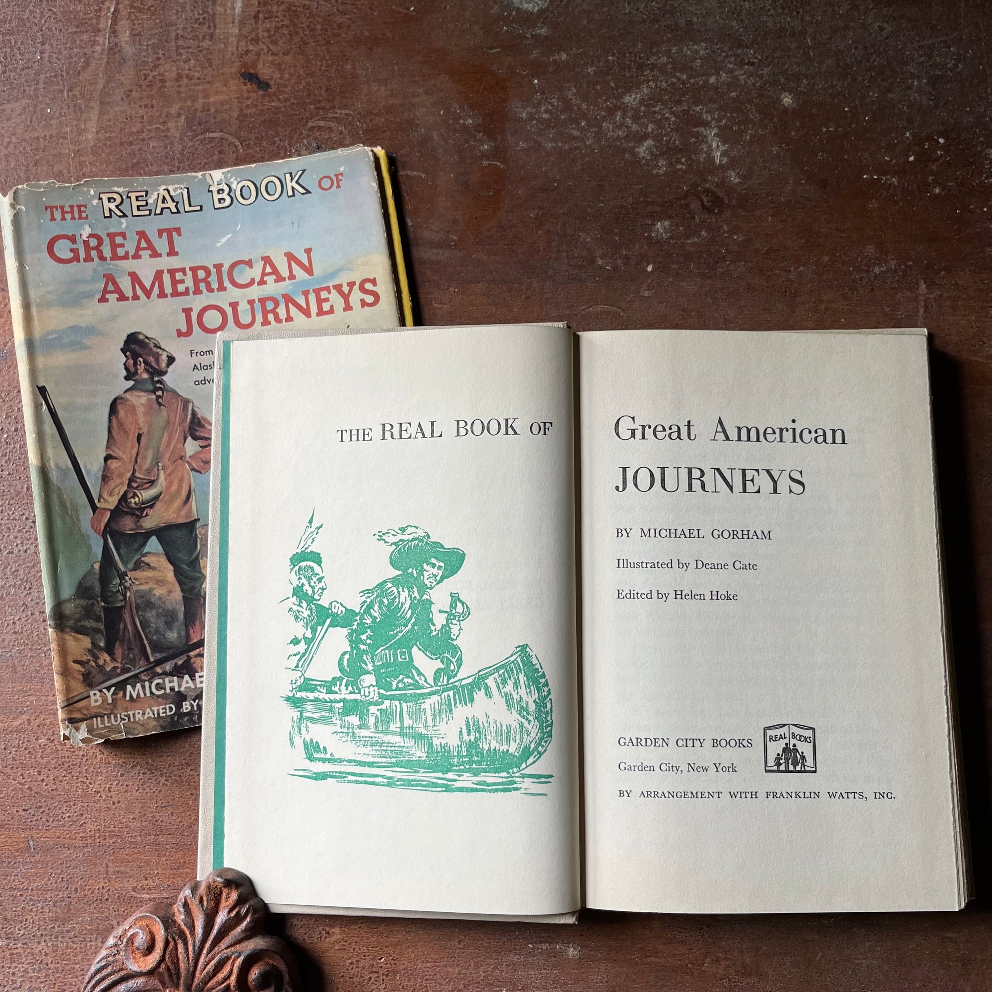 vintage children's book, vintage children's history book, vintage chapter book , The Real Book Series - The Real Book of Great American Journeys written by Michael Gorham & illustrated by Deane Cate - view of the title page
