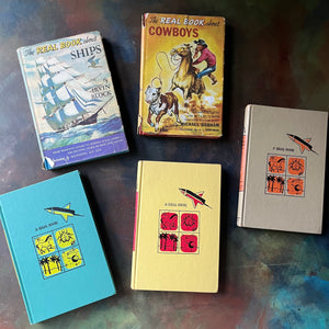 The Real Books About Series Book Set-Horses-Ships-Pirates-Cowboys-Prehistoric Life-vintage children's living history books-view of the front covers with dust jackets shown