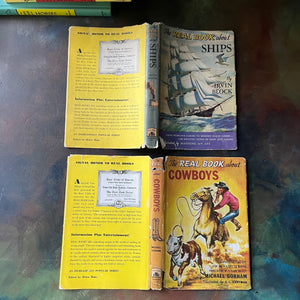 The Real Books About Series Book Set-Horses-Ships-Pirates-Cowboys-Prehistoric Life-vintage children's living history books-view of the outside of the dust jackets