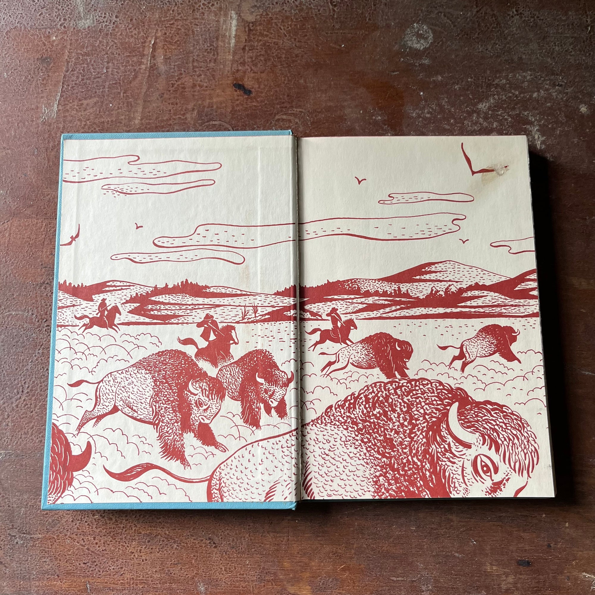 vintage children's book, vintage history book, biography, The Real Book About Series - The Real Book About Buffalo Bill by Adolph Regli with illustrations by Robert J. Lee - view of the inside cover