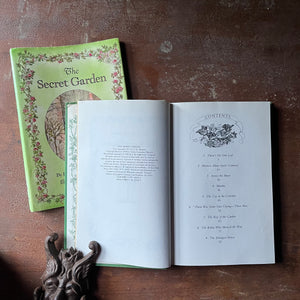 vintage children's chapter books, Tasha Tudor Illustrations, classic literature, read aloud book - The Secret Garden written by Frances Hodgson Burnett with illustrations by Tasha Tudor - view of the copyright & content pages