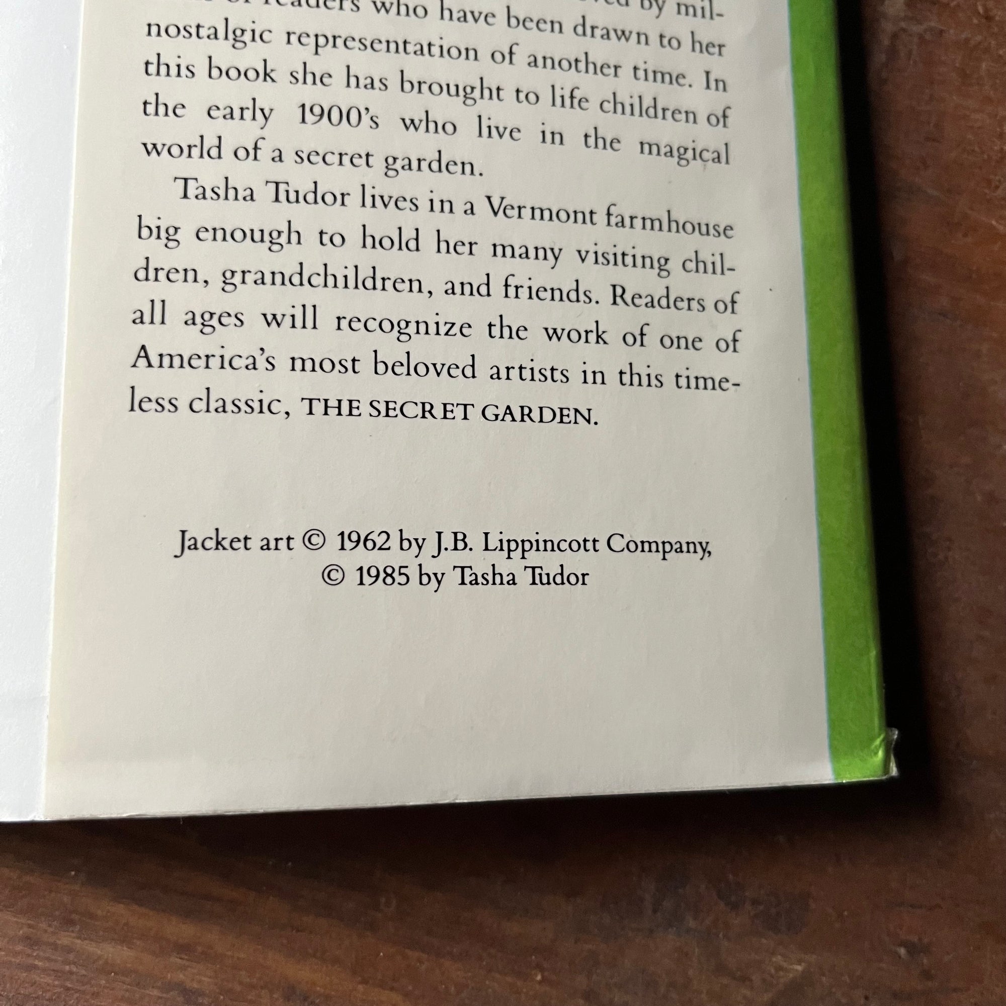 vintage children's chapter books, Tasha Tudor Illustrations, classic literature, read aloud book - The Secret Garden written by Frances Hodgson Burnett with illustrations by Tasha Tudor - view of the dust jacket's date