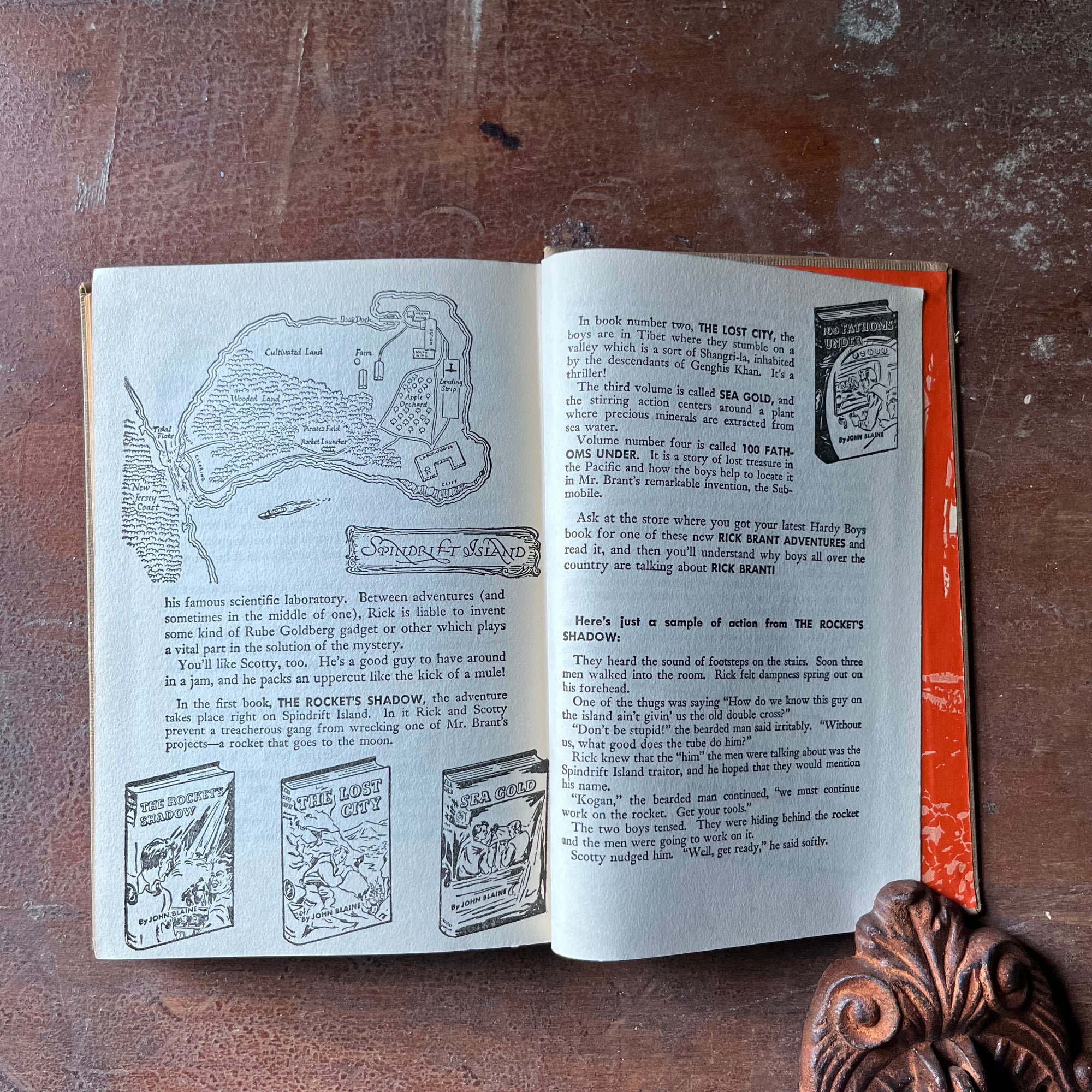 vintage children's chapter book, vintage adventure book for boys, Hardy Boys Mystery - The Secret of Skull Mountain #27 - view of the advertisements in the back of the book