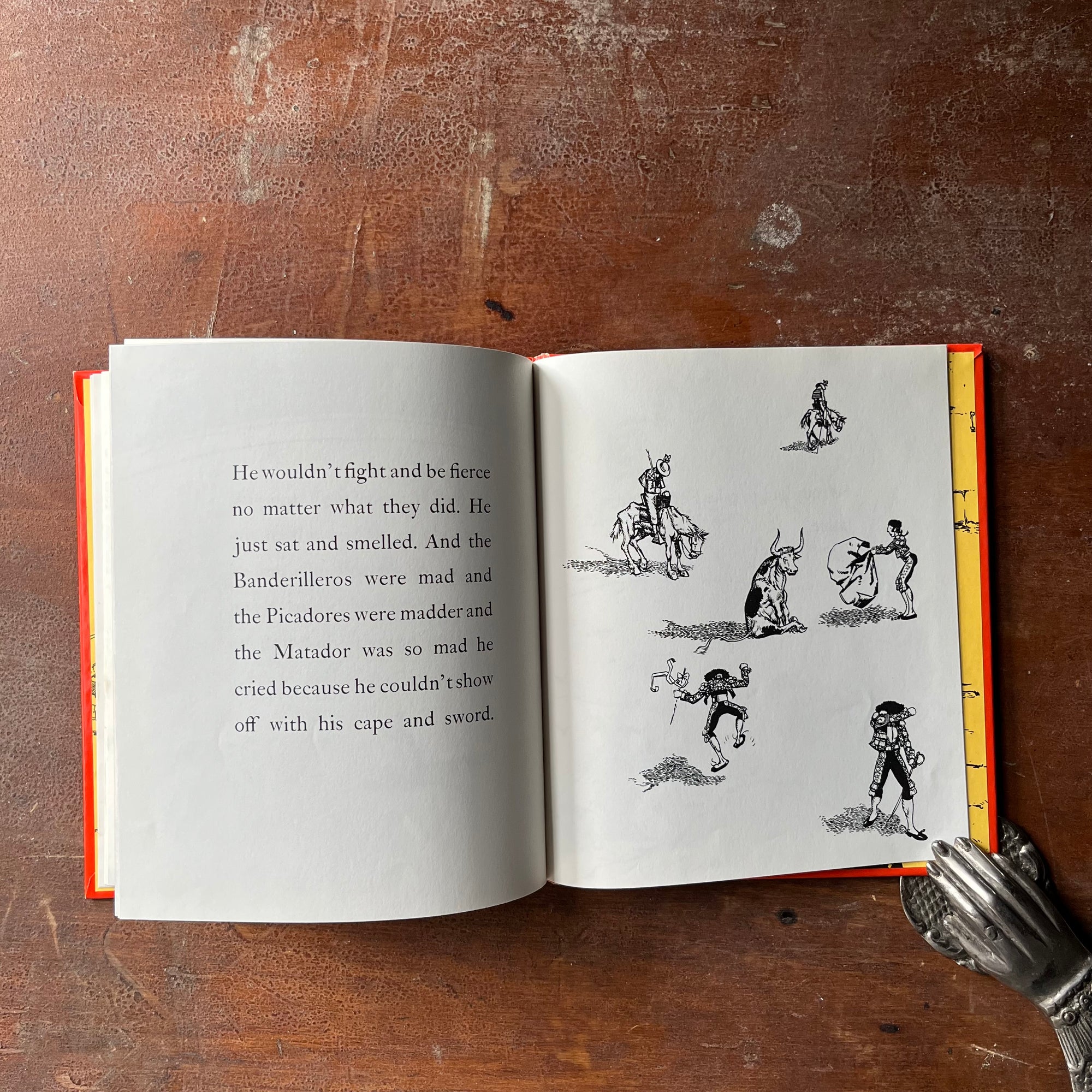 vintage children's picture book - The Story of Ferdinand written by Munro Leaf with illustrations by Robert Lawson - a 1964 Book Club Edition - view of the illustrations