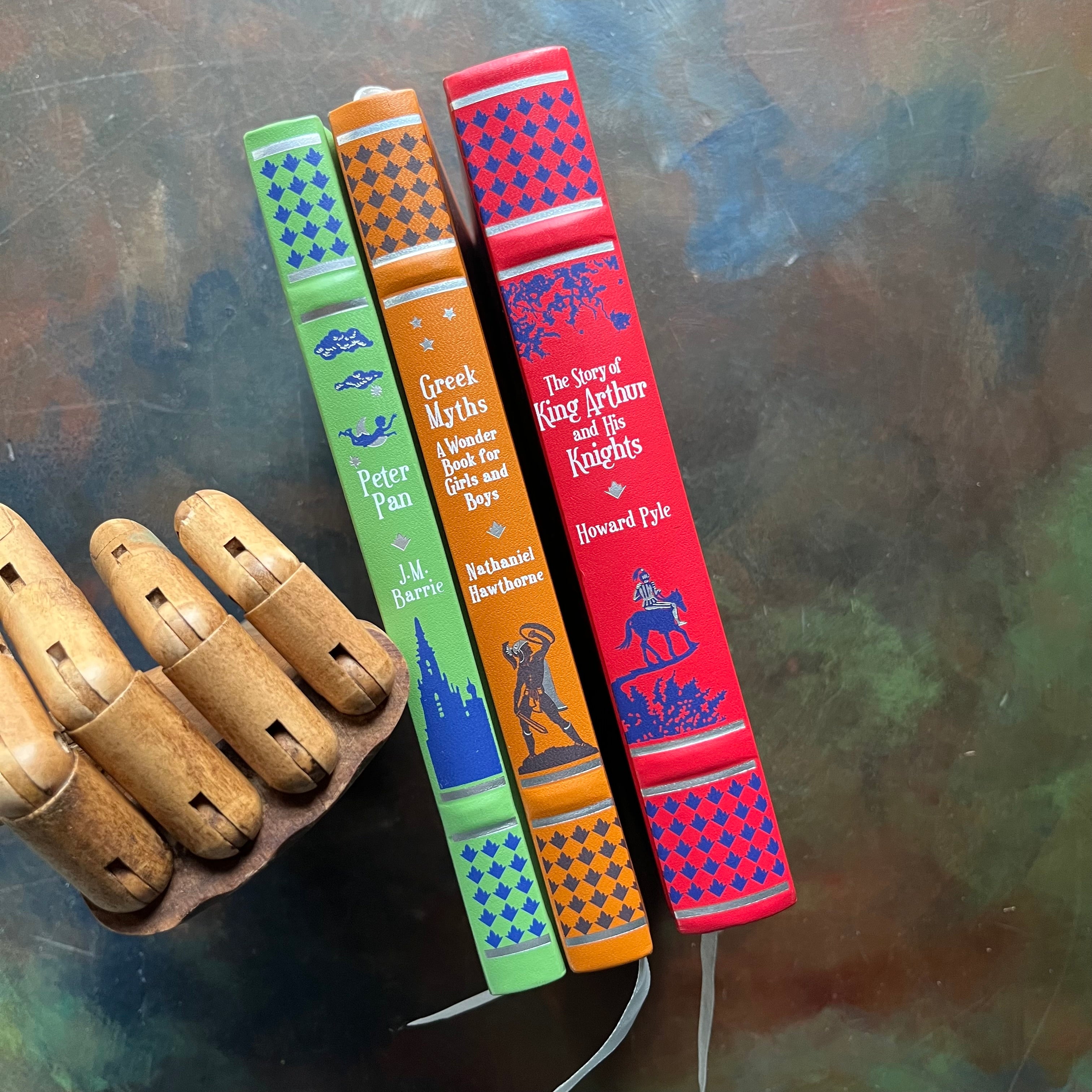 The Story of King Arthur and His Knights-Peter Pan-Greek Myths A Wonder Book for Girls and Boys-Barnes and Noble Leatherbound Collectible Classic Editions-view of the spines