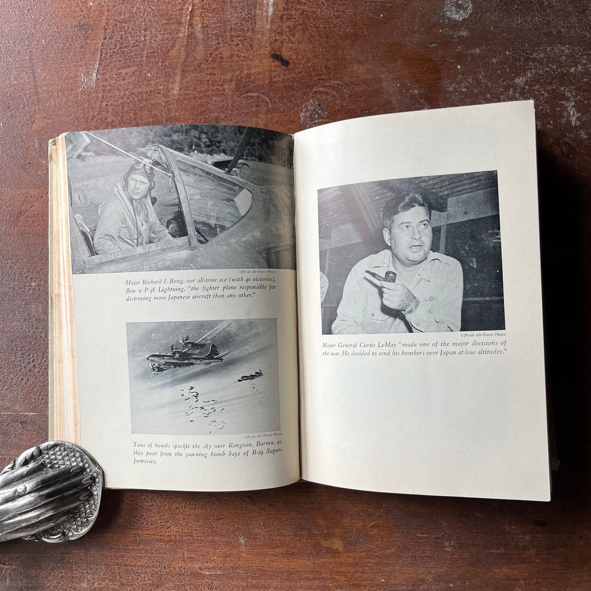 vintage children's living history book - The Story of the U. S. Air Force is a 1959 Landmark Series Book written by Robert D. Loomis with illustrations by Bill Feeny - view of the photographs from different planes & pilots